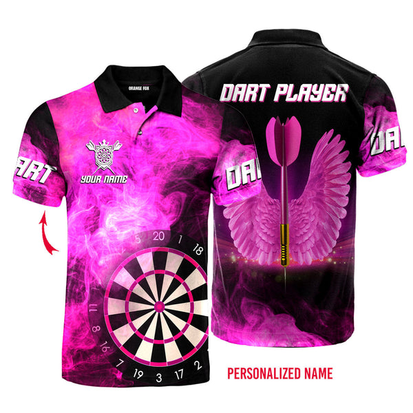 Pink Dart Player Arrow With Wings Custom Name Polo Shirt For Men & Women PN1747