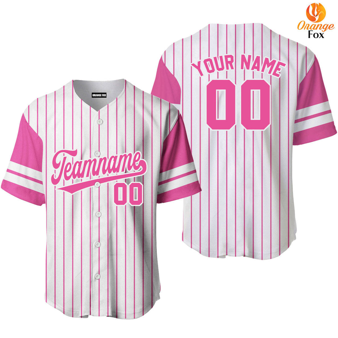 Pink White Pinstripe Raglan Custom Name Baseball Jerseys For Men & Women