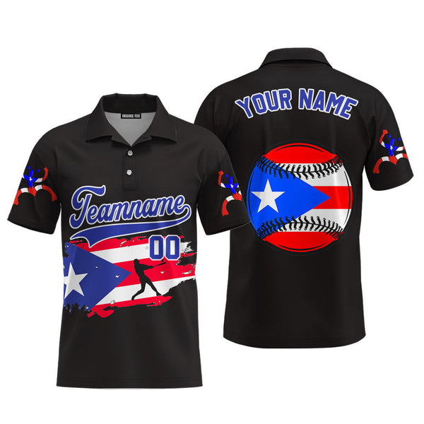 Puerto Rico Baseball Black Blue White Custom Polo Shirt For Men