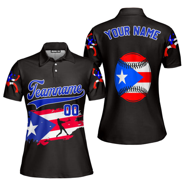 Puerto Rico Baseball Black Blue White Custom Polo Shirt For Women