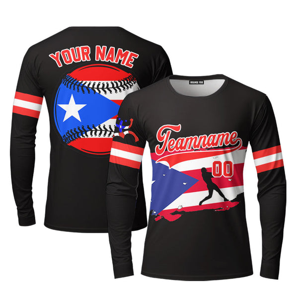 Puerto Rico Baseball Black Red White Custom Long Sleeve T-Shirt For Men & Women