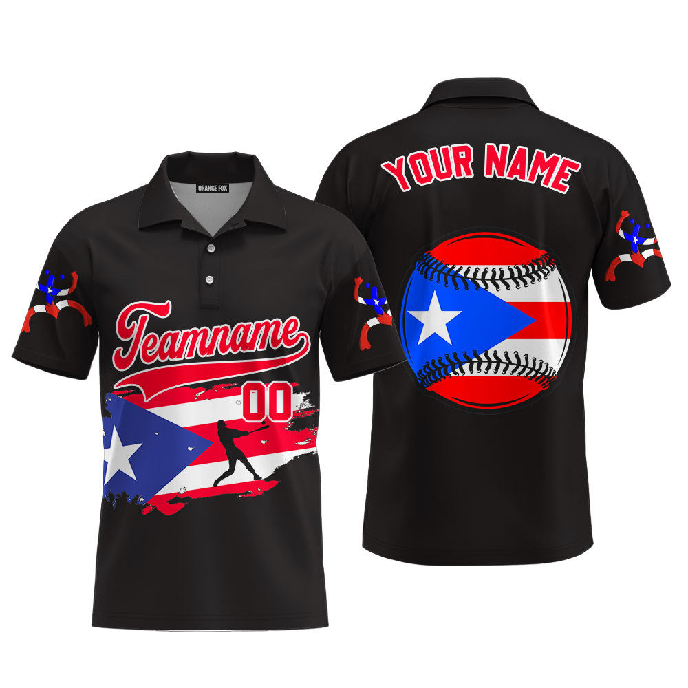 Puerto Rico Baseball Black Red White Custom Polo Shirt For Men