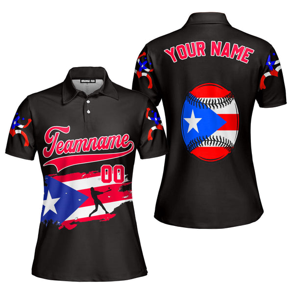 Puerto Rico Baseball Black Red White Custom Polo Shirt For Women