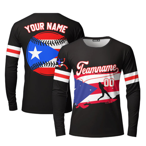 Puerto Rico Baseball Black White Red Custom Long Sleeve T-Shirt For Men & Women