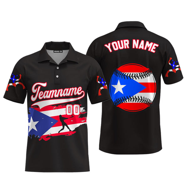 Puerto Rico Baseball Black White Red Custom Polo Shirt For Men