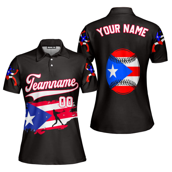 Puerto Rico Baseball Black White Red Custom Polo Shirt For Women