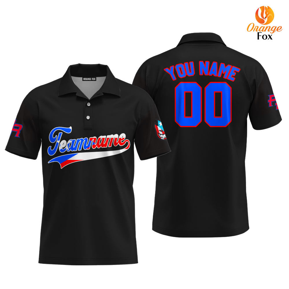 Puerto Rico Black Blue Red Custom Polo Shirt For Men