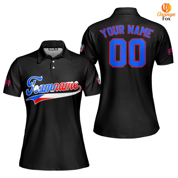 Puerto Rico Black Blue Red Custom Polo Shirt For Women