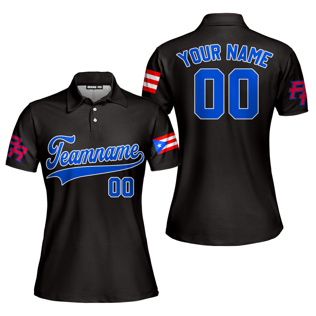 Puerto Rico Black Blue White Custom Polo Shirt For Women