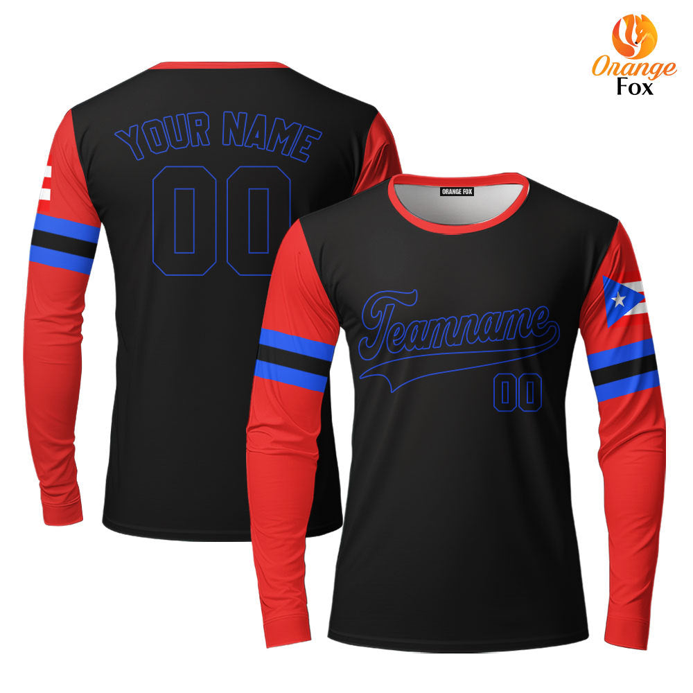 Puerto Rico Black Red Black Blue Custom Long Sleeve T-Shirt For Men & Women