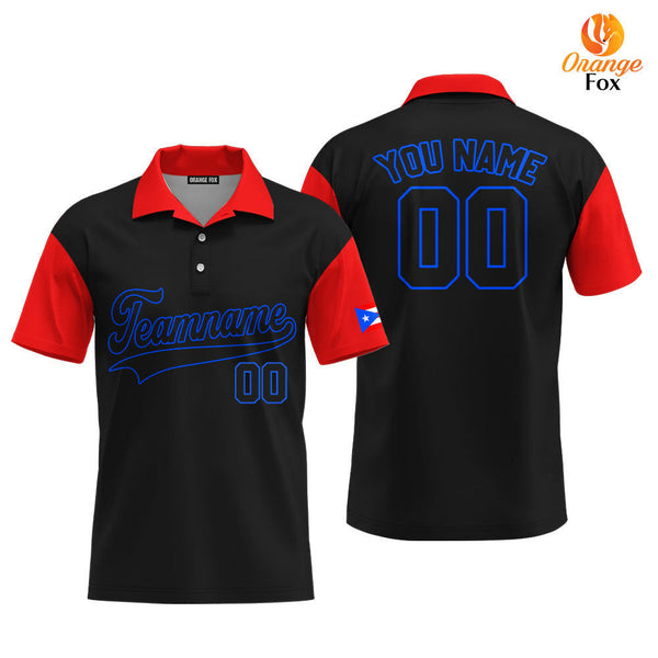 Puerto Rico Black Red Black Blue Custom Polo Shirt For Men