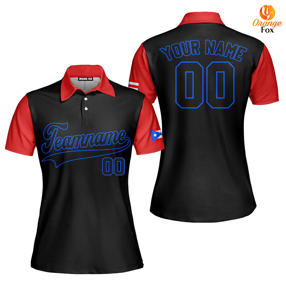 Puerto Rico Black Red Black Blue Custom Polo Shirt For Women