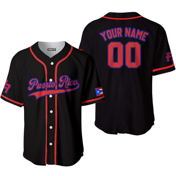 Puerto Rico Black Red Blue Custom Name Baseball Jerseys For Men & Women