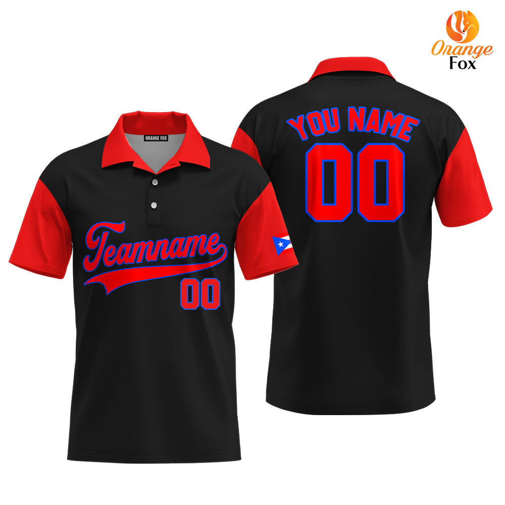 Puerto Rico Black Red Blue Custom Polo Shirt For Men