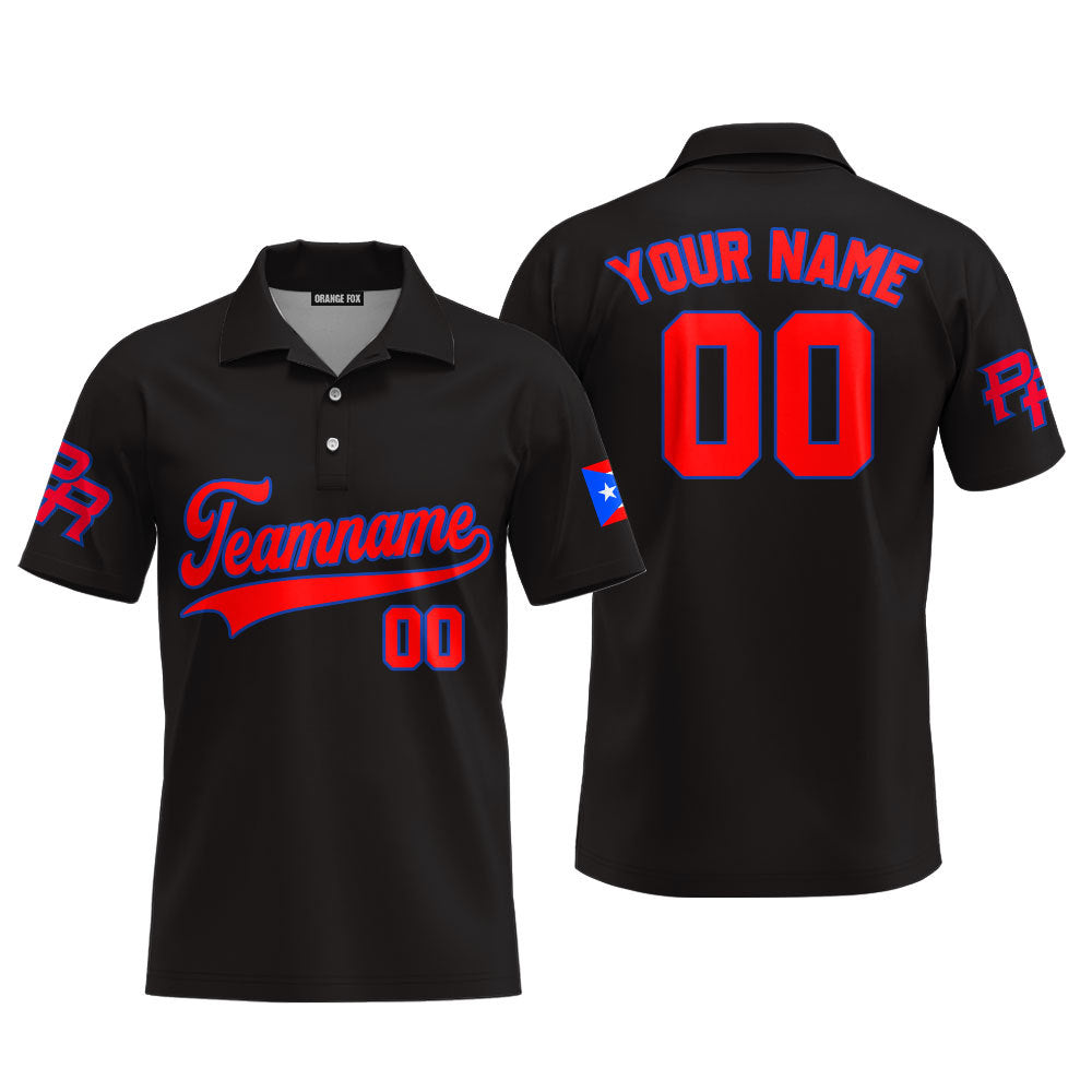 Puerto Rico Black Red Blue Custom Polo Shirt For Men