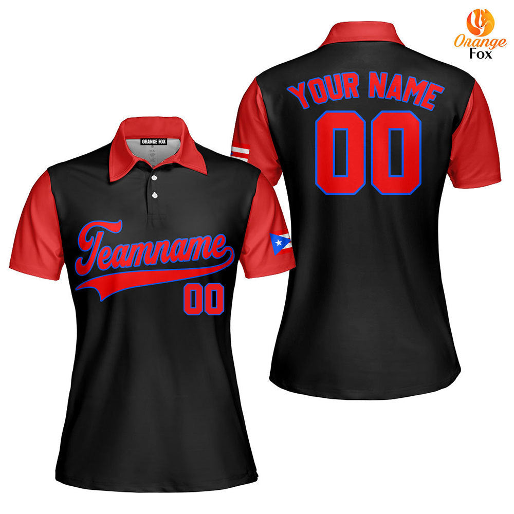 Puerto Rico Black Red Blue Custom Polo Shirt For Women