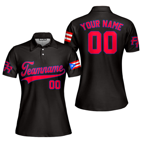 Puerto Rico Black Red Blue Custom Polo Shirt For Women