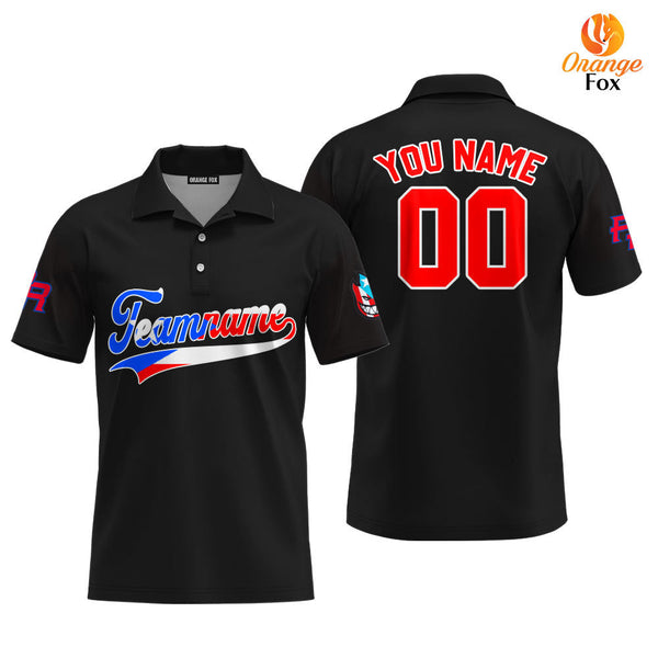 Puerto Rico Black Red White Custom Polo Shirt For Men