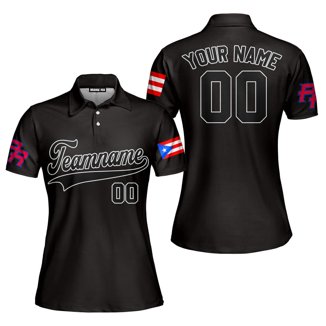 Puerto Rico Black White Custom Polo Shirt For Women