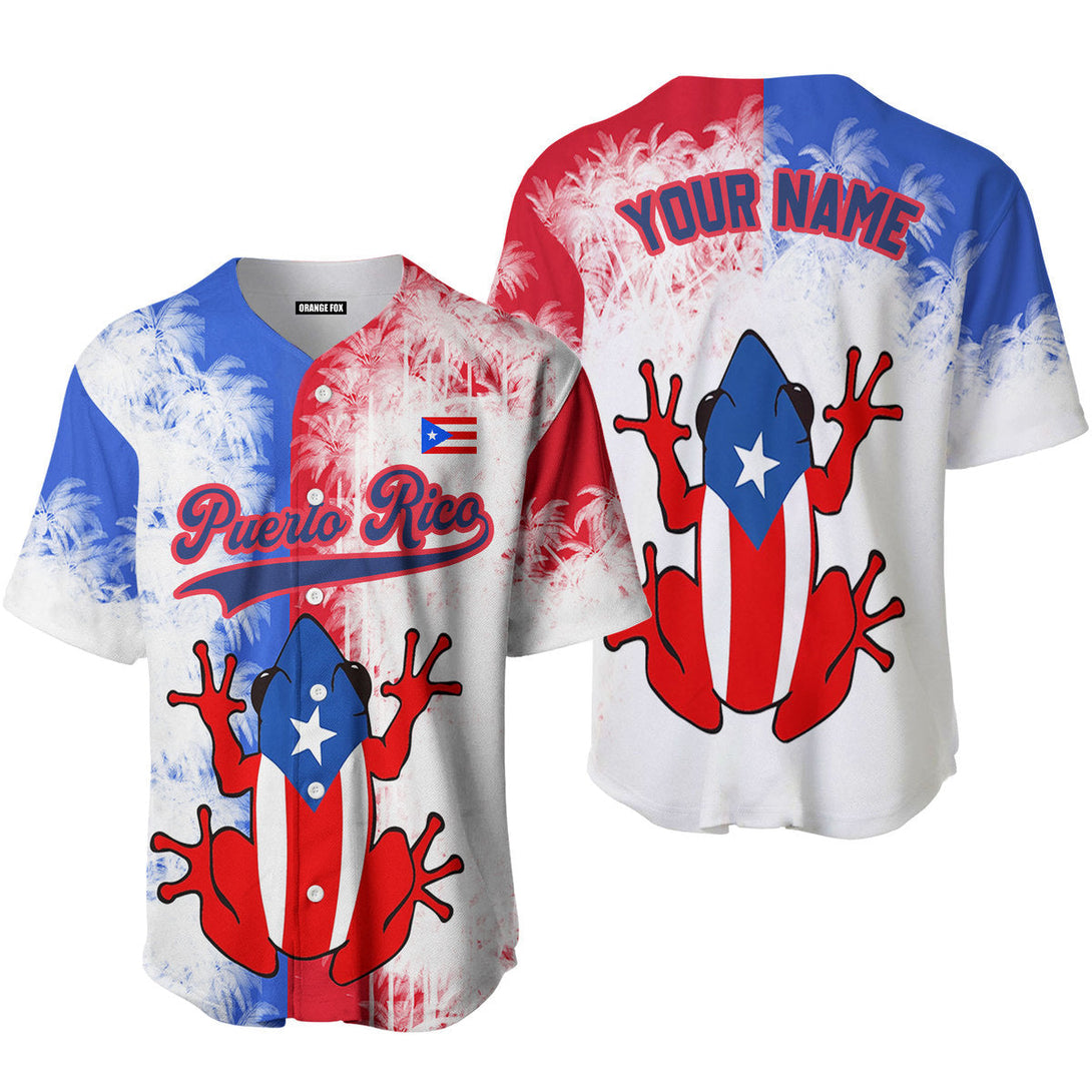 Puerto Rico Flag Frog Blue Red Custom Name Baseball Jerseys For Men & Women