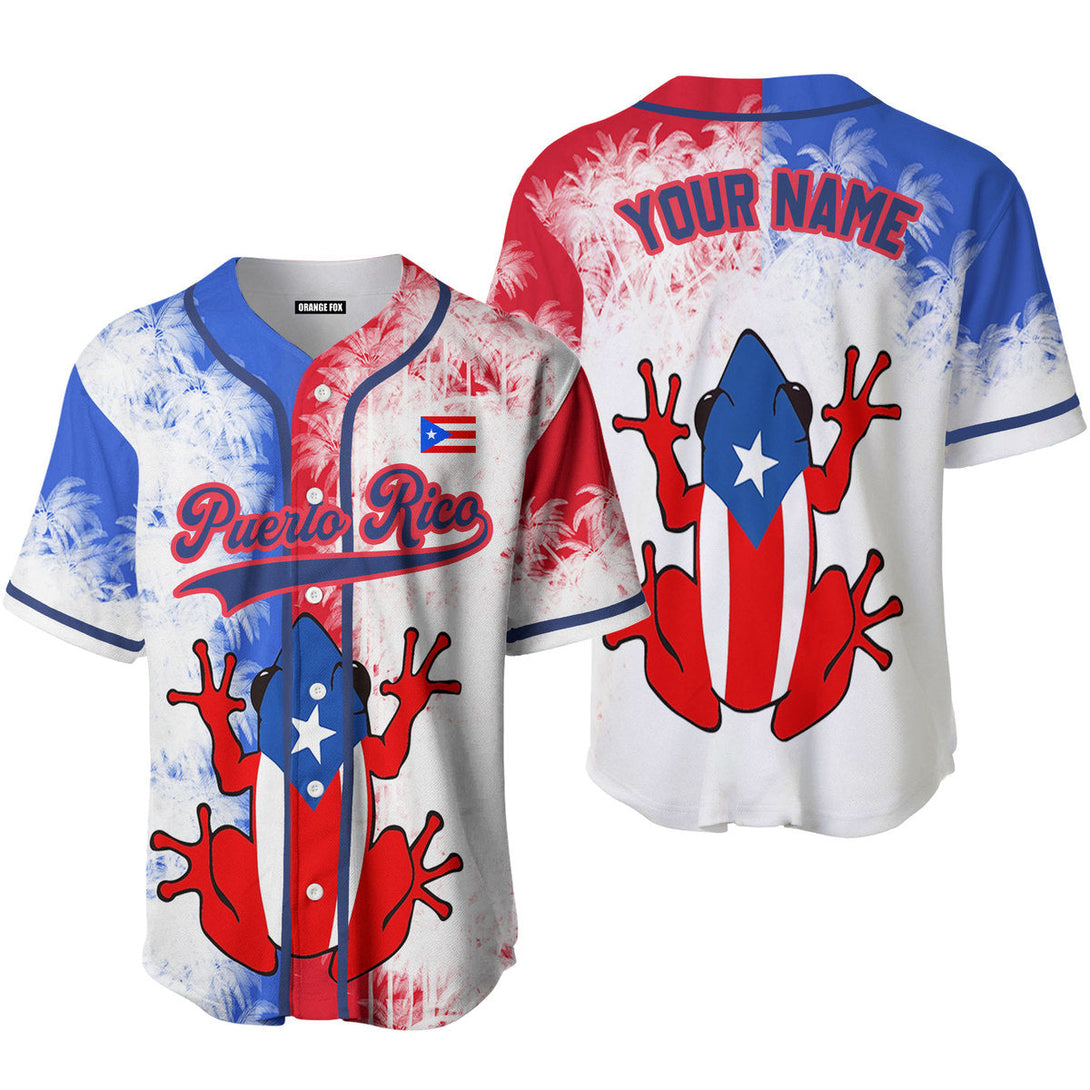 Puerto Rico Flag Frog Blue Red Custom Name Baseball Jerseys For Men & Women