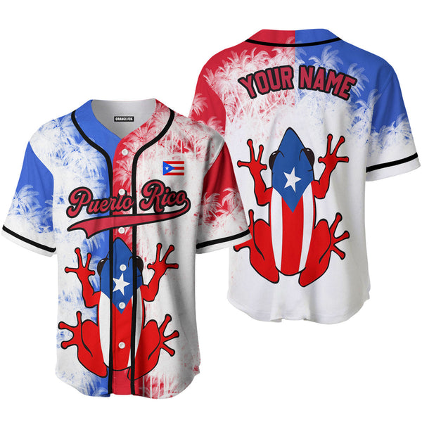 Puerto Rico Flag Frog Red Black Custom Name Baseball Jerseys For Men & Women