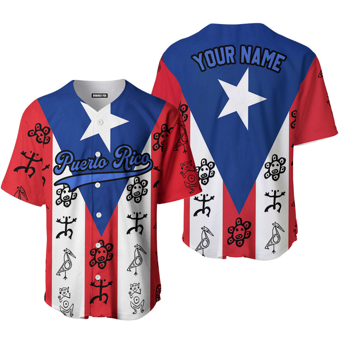 Puerto Rico Flag Funny Sketch Blue Black Custom Name Baseball Jerseys For Men & Women