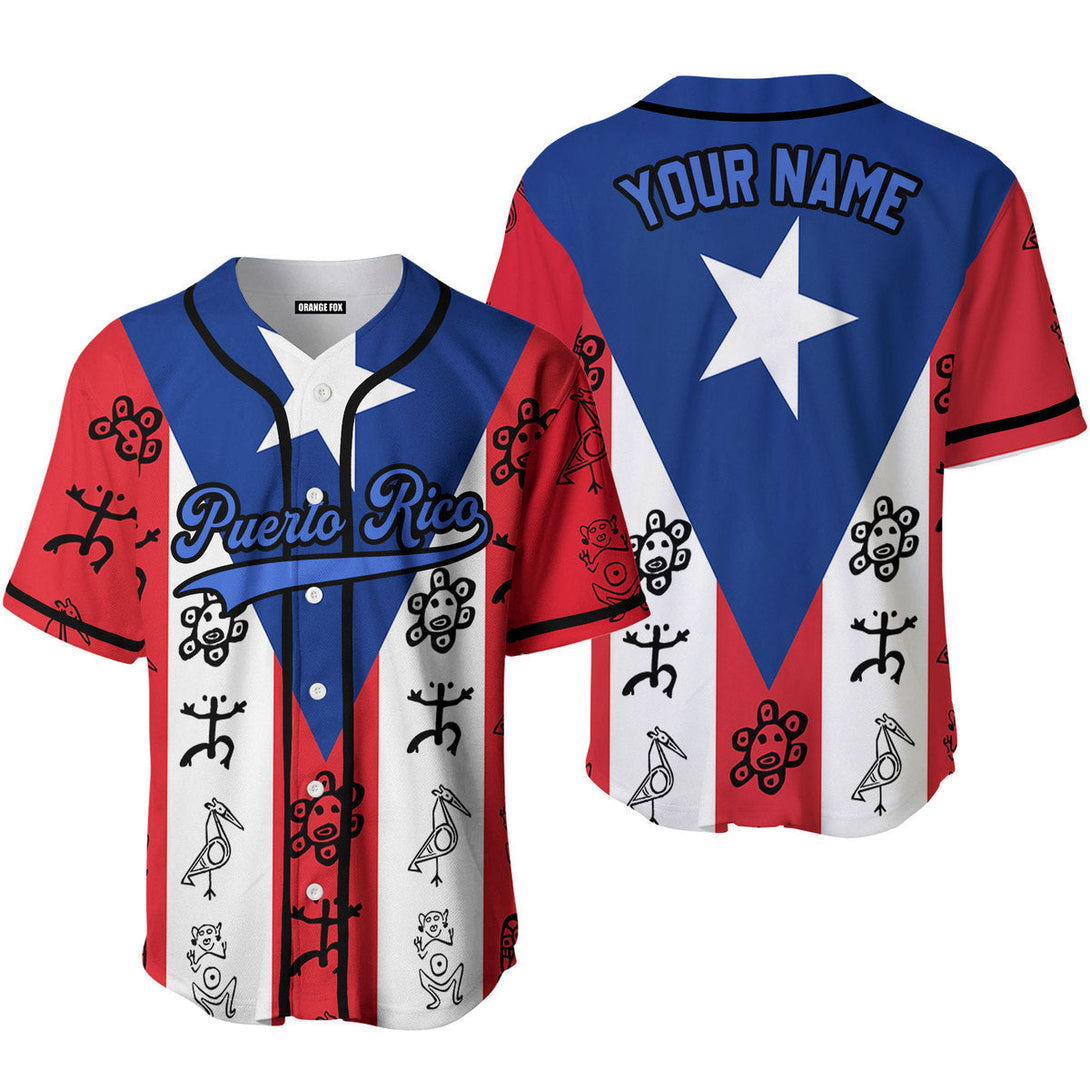 Puerto Rico Flag Funny Sketch Blue Black Custom Name Baseball Jerseys For Men & Women