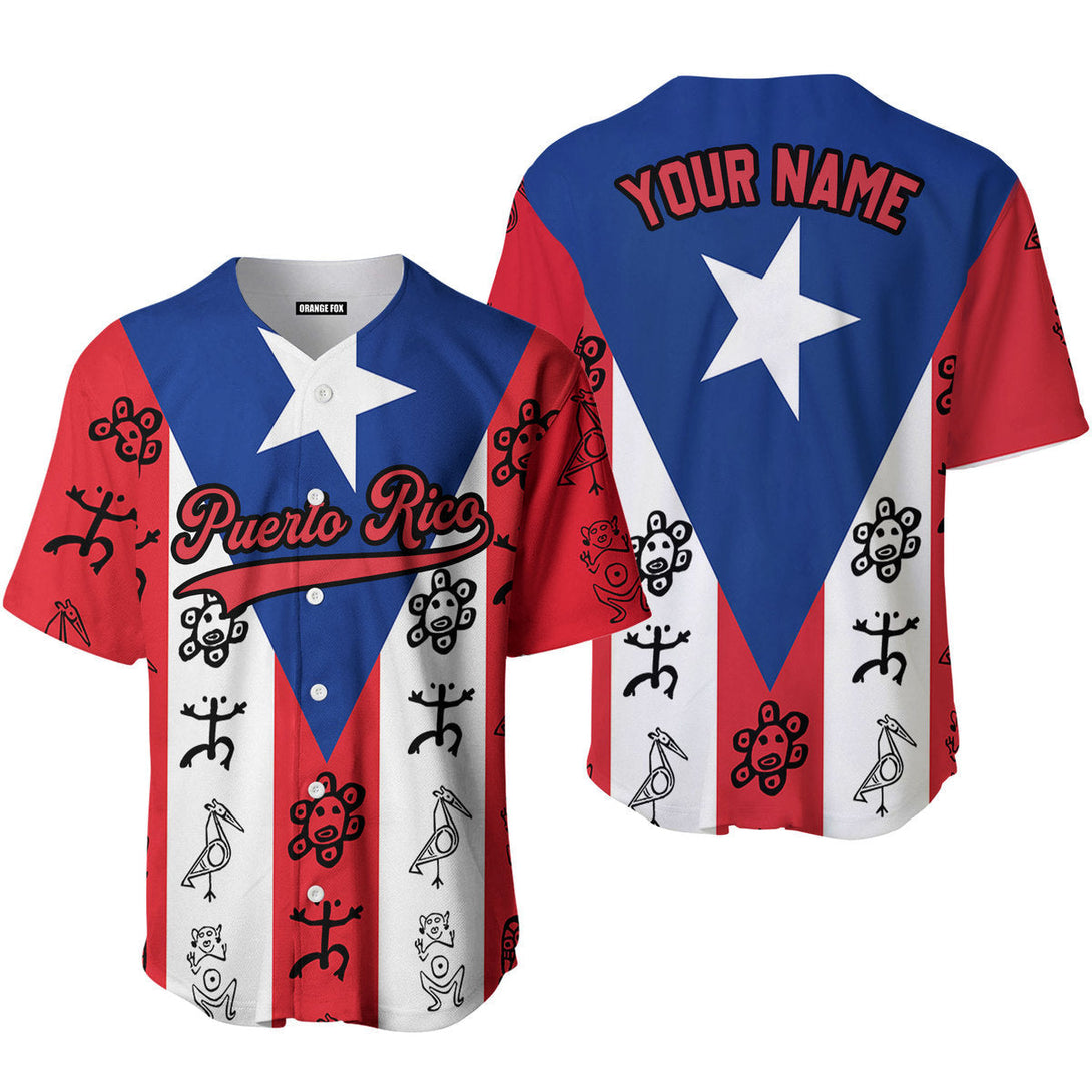 Puerto Rico Flag Funny Sketch Red Black Custom Name Baseball Jerseys For Men & Women