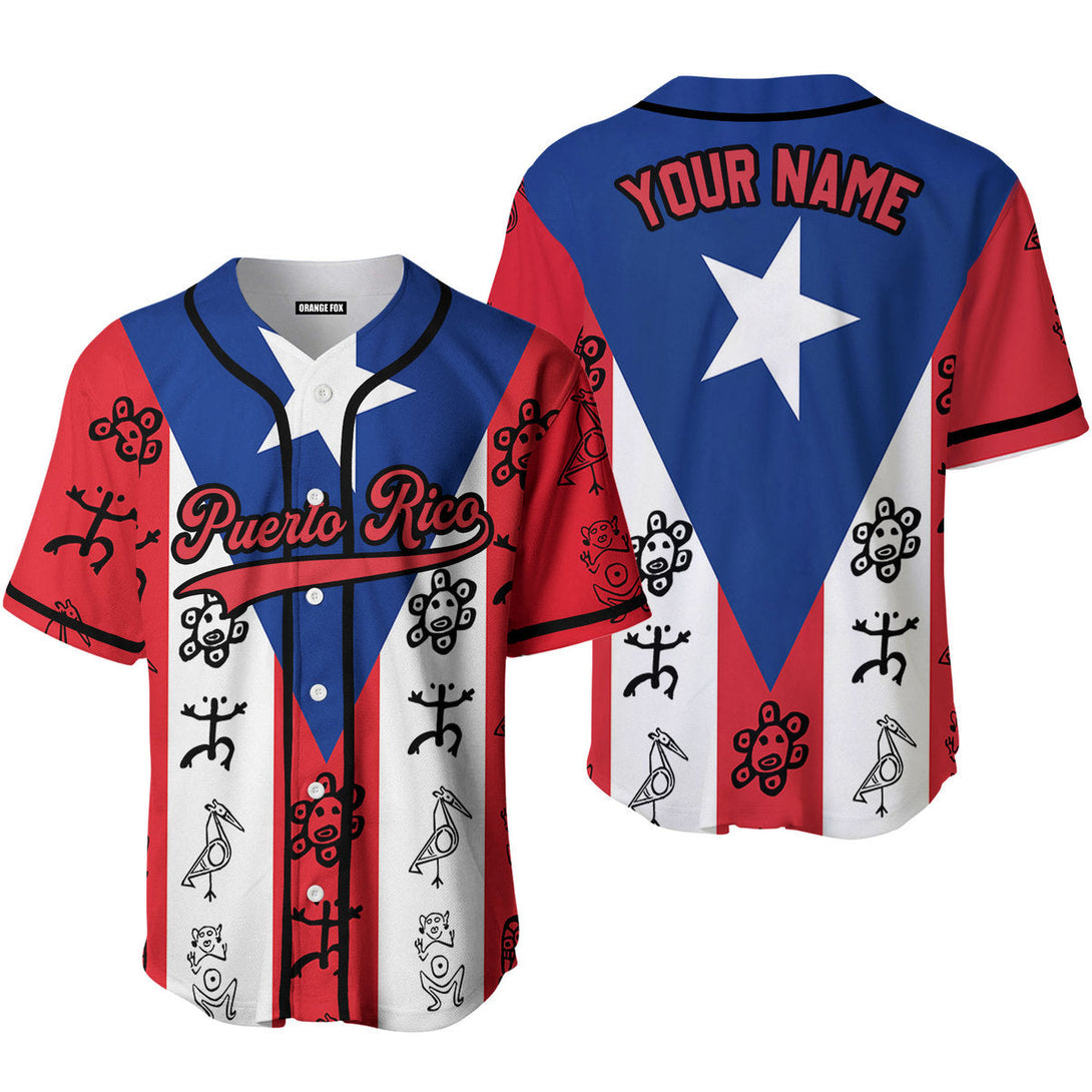 Puerto Rico Flag Funny Sketch Red Black Custom Name Baseball Jerseys For Men & Women