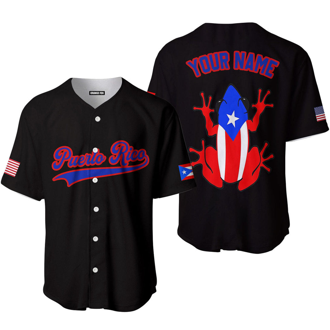 Puerto Rico Frog Black Blue Red Custom Name Baseball Jerseys For Men & Women