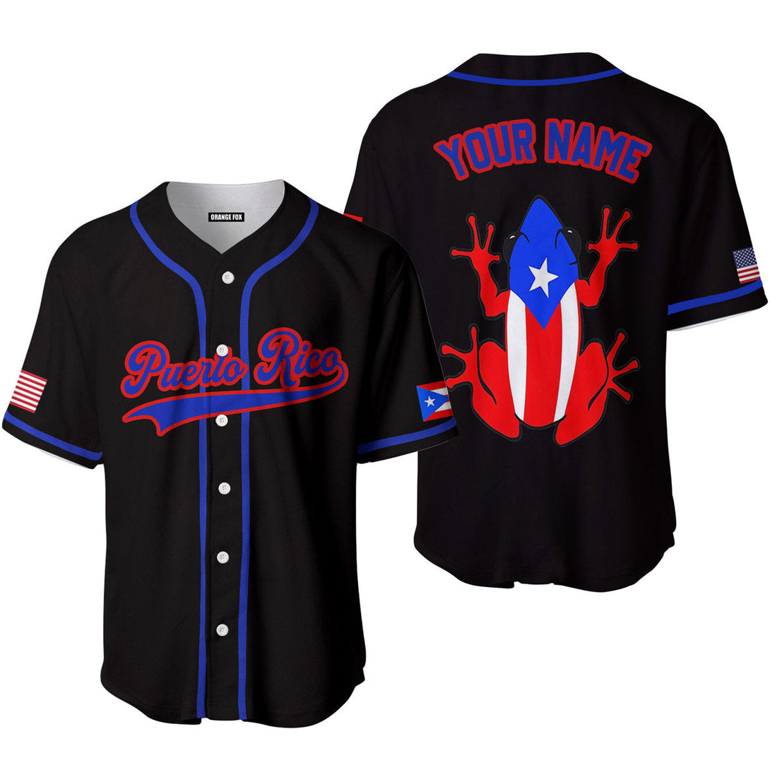 Puerto Rico Frog Black Blue Red Custom Name Baseball Jerseys For Men & Women