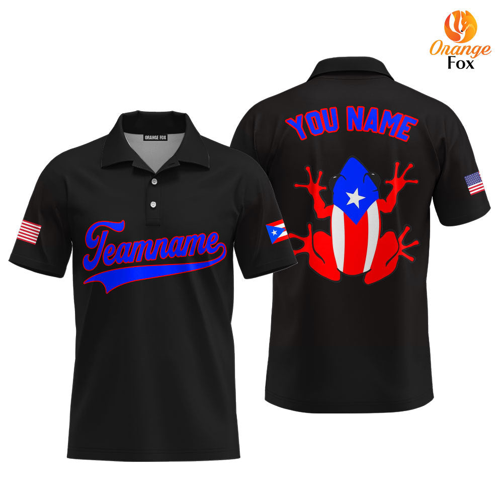 Puerto Rico Frog Black Blue Red Custom Polo Shirt For Men