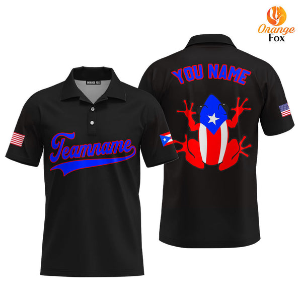 Puerto Rico Frog Black Blue Red Custom Polo Shirt For Men