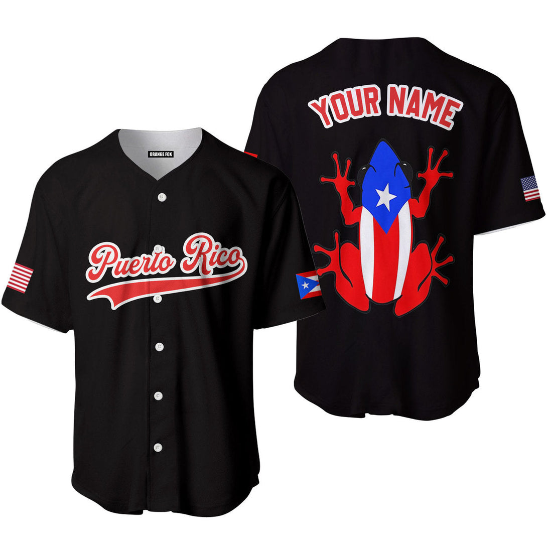 Puerto Rico Frog Black Red White Custom Name Baseball Jerseys For Men & Women