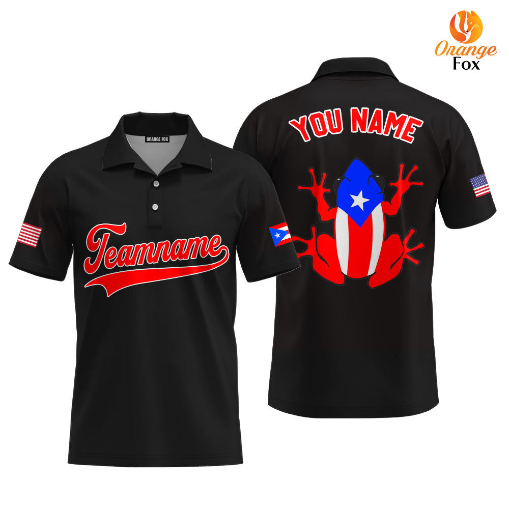 Puerto Rico Frog Black Red White Custom Polo Shirt For Men