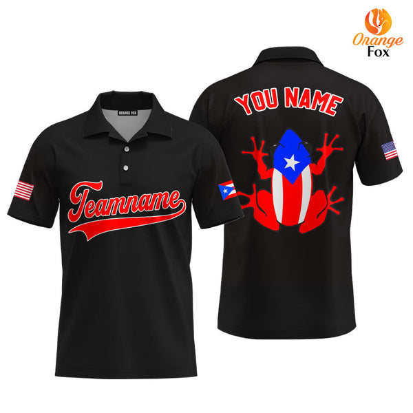 Puerto Rico Frog Black Red White Custom Polo Shirt For Men