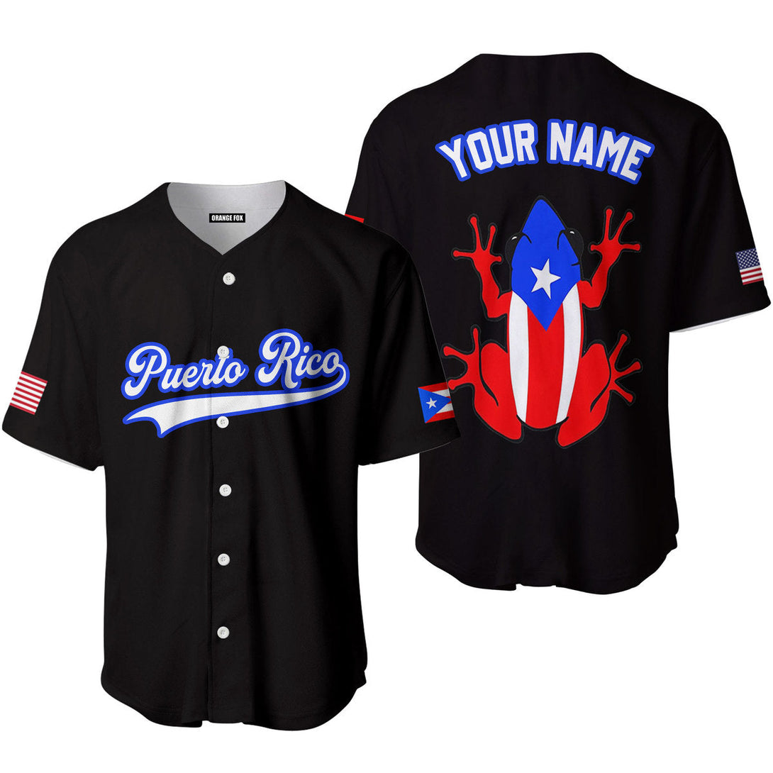 Puerto Rico Frog Black White Blue Custom Name Baseball Jerseys For Men & Women