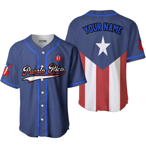 Puerto Rico Frog Blue Black Custom Name Baseball Jerseys For Men & Women