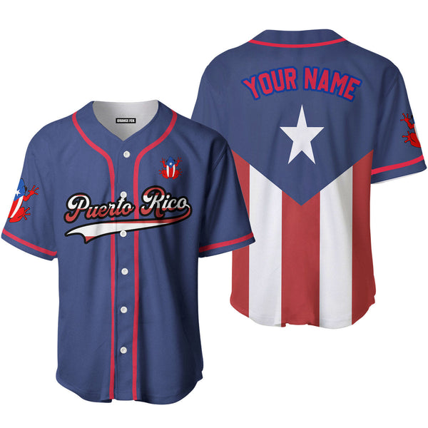 Puerto Rico Frog Blue Red Blue Custom Name Baseball Jerseys For Men & Women