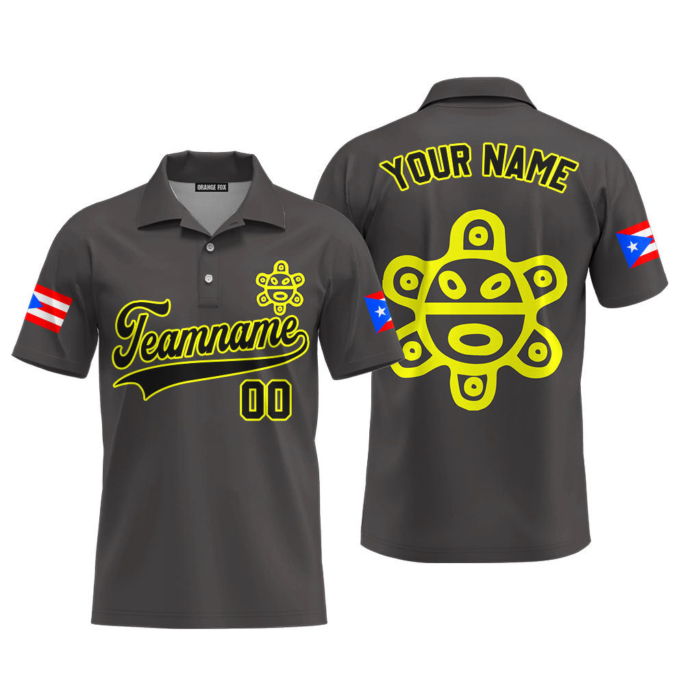 Puerto Rico Grey Black Yellow Custom Polo Shirt For Men