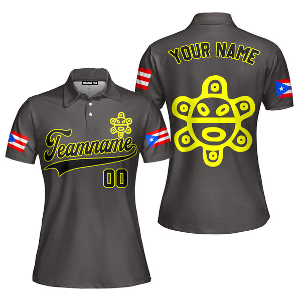 Puerto Rico Grey Black Yellow Custom Polo Shirt For Women