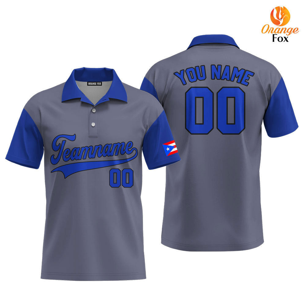 Puerto Rico Grey Blue Black Custom Polo Shirt For Men