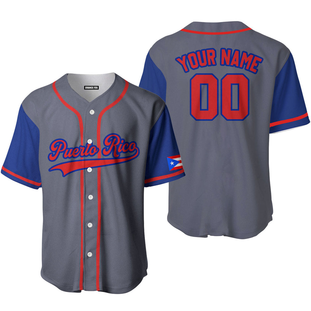 Puerto Rico Grey Red Blue Custom Name Baseball Jerseys For Men & Women