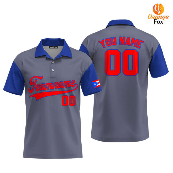 Puerto Rico Grey Red Blue Custom Polo Shirt For Men