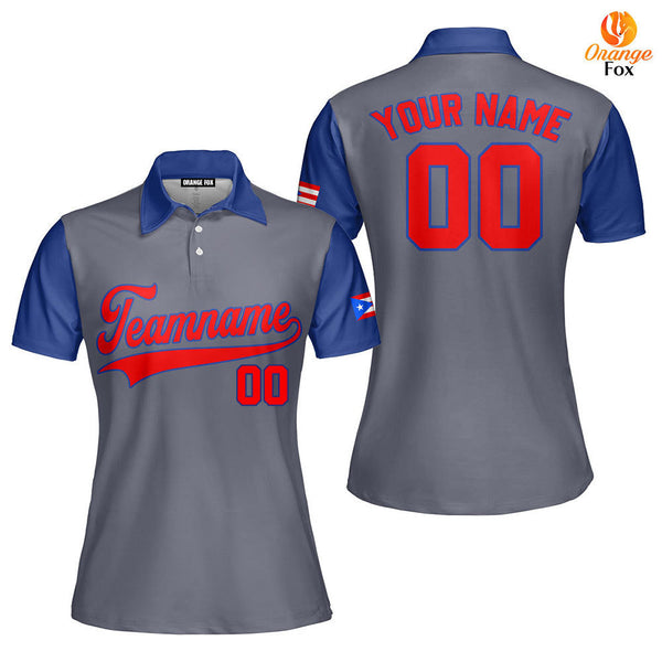 Puerto Rico Grey Red Blue Custom Polo Shirt For Women