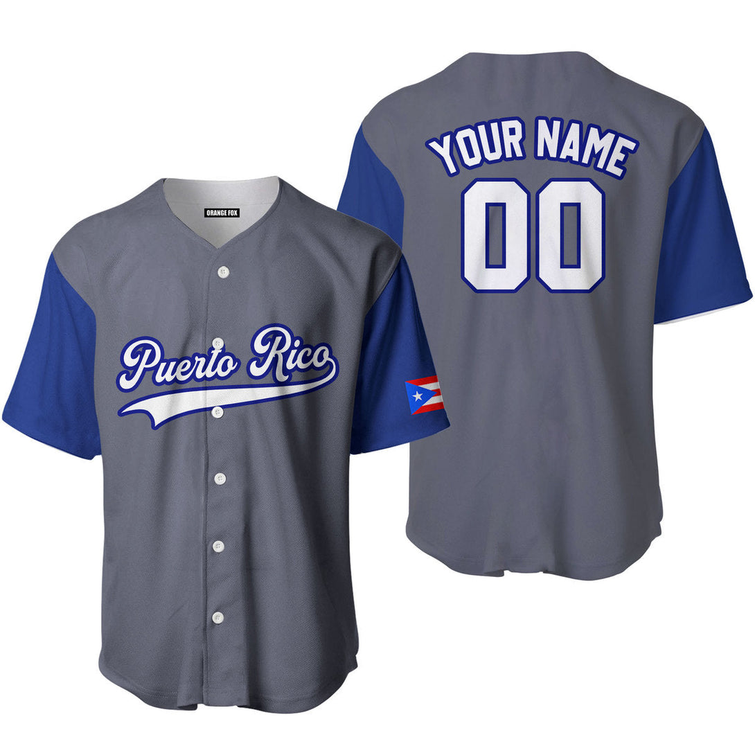 Puerto Rico Grey White Blue Custom Name Baseball Jerseys For Men & Women