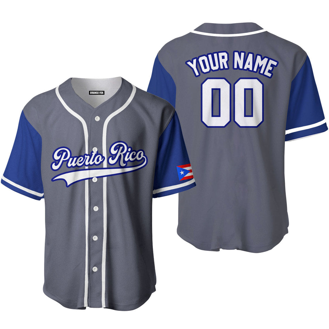 Puerto Rico Grey White Blue Custom Name Baseball Jerseys For Men & Women