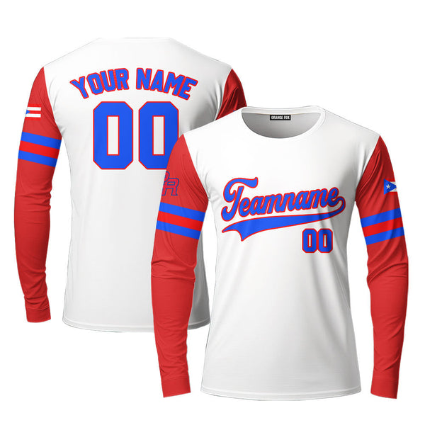 Puerto Rico White Blue Red Custom Long Sleeve T-Shirt For Men & Women