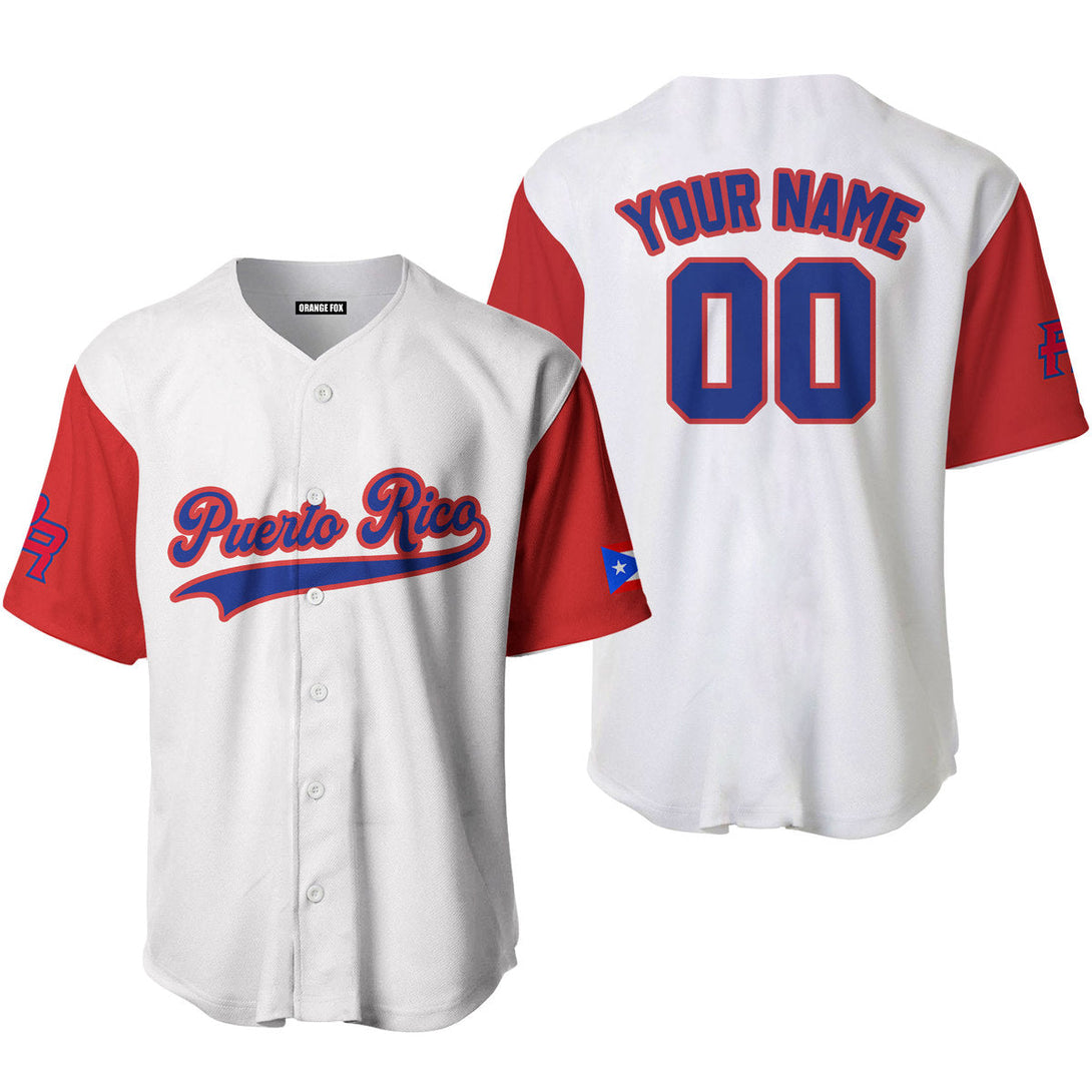 Puerto Rico White Blue Red Custom Name Baseball Jerseys For Men & Women